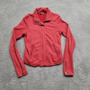 Lucky Brand Jacket Womens Small Red Full Zip Mock Neck Pockets Motorcycle Jacket